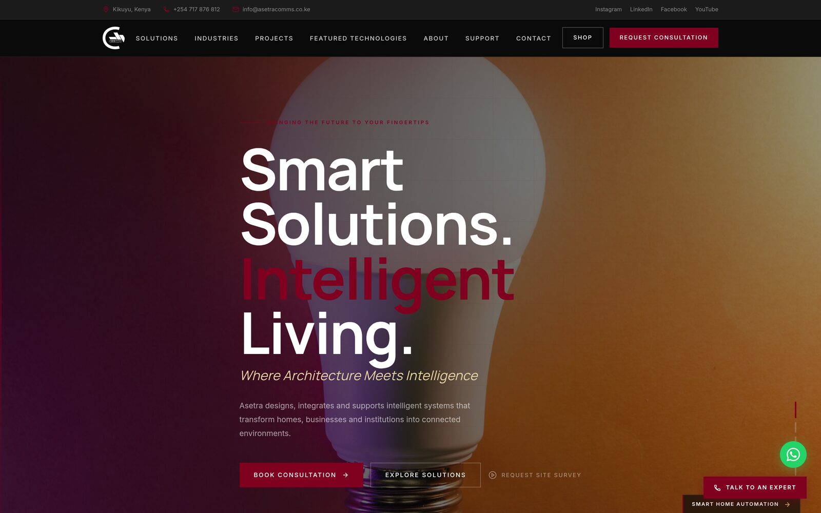 Screenshot preview of the Asetra Communications website